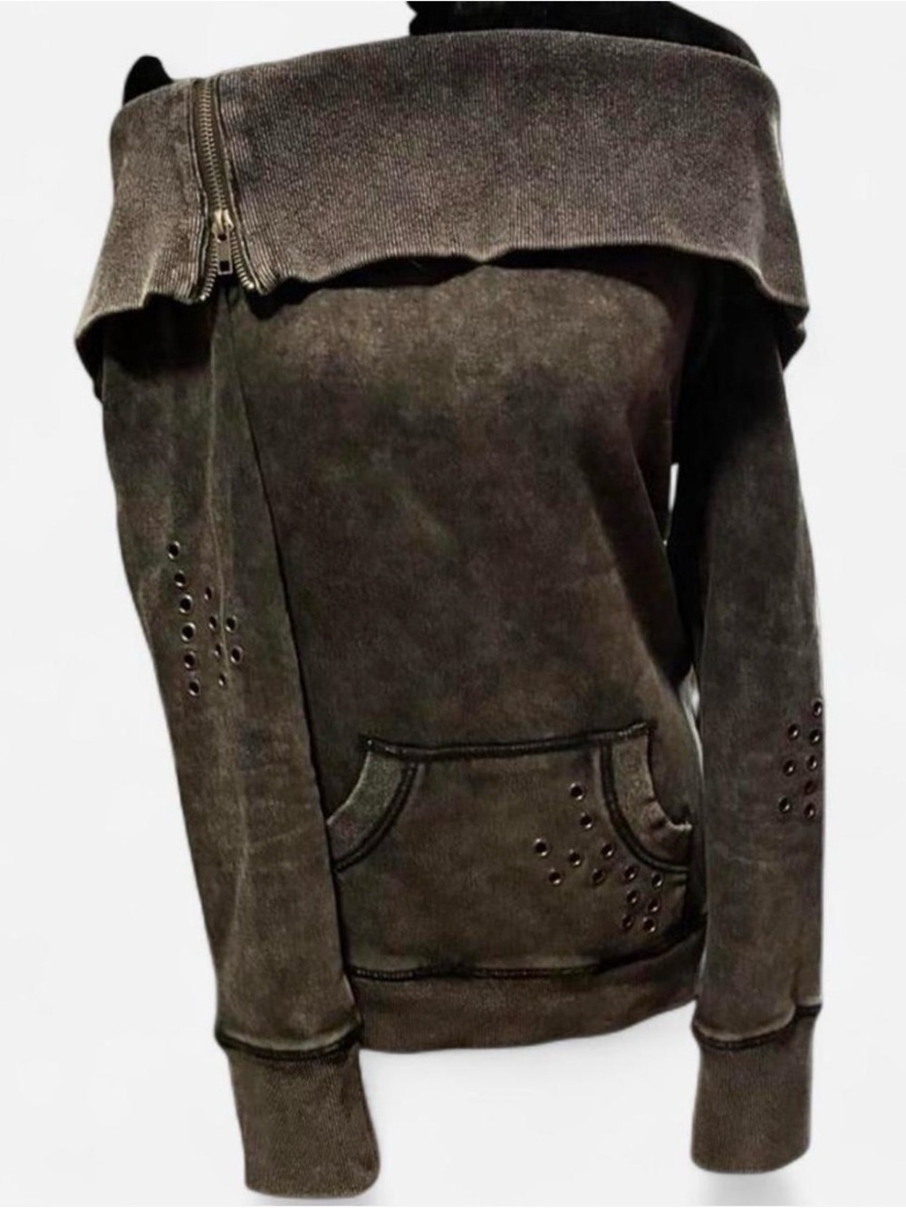 Dolls Kill grey Off-Shoulder Studded Sweatshirt